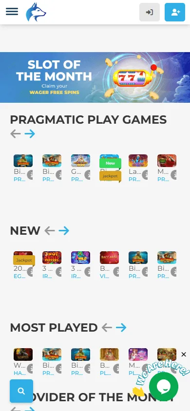 Wolfy Casino home page on a mobile device