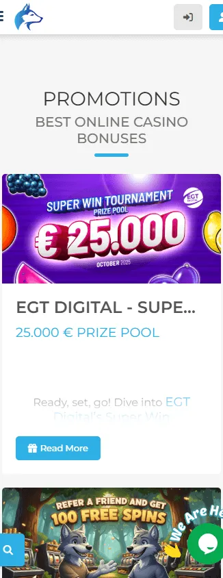Wolfy Casino promotions area on a mobile device